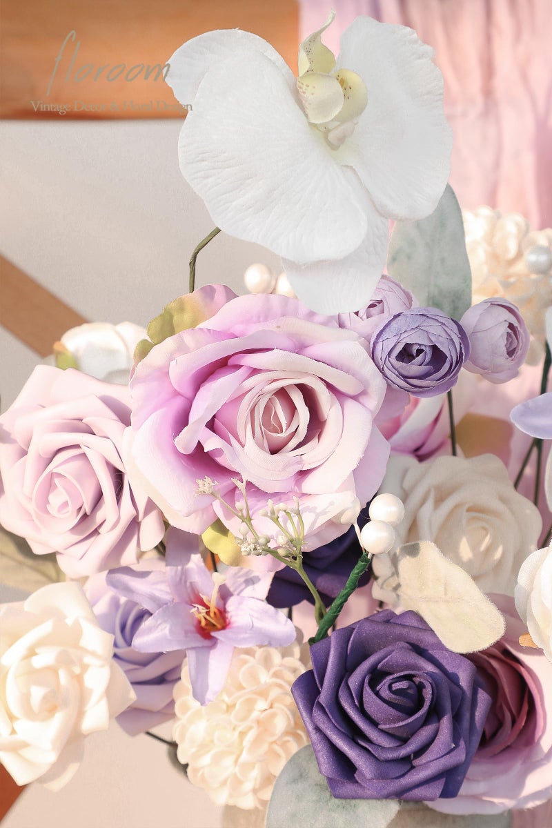 Floroom Lilac Lavender Purple Cream Artificial Flowers Fake Roses Dahlias and Greenery Combo Box Set for DIY Wedding Bouquets Bridal Shower Centerpieces Floral Arrangements Party Tables Decorations - Image 3