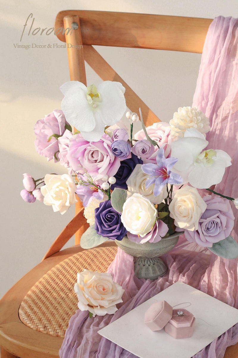 Floroom Lilac Lavender Purple Cream Artificial Flowers Fake Roses Dahlias and Greenery Combo Box Set for DIY Wedding Bouquets Bridal Shower Centerpieces Floral Arrangements Party Tables Decorations - Image 2