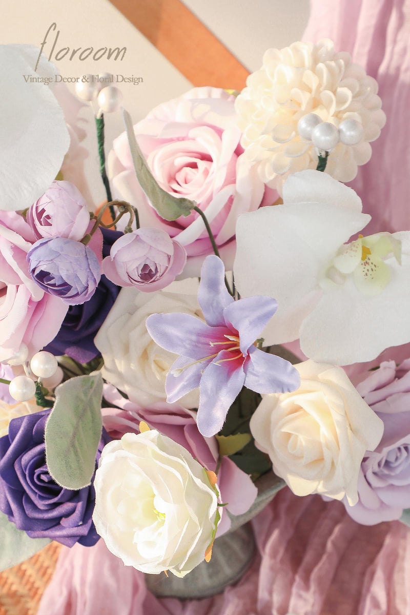 Floroom Lilac Lavender Purple Cream Artificial Flowers Fake Roses Dahlias and Greenery Combo Box Set for DIY Wedding Bouquets Bridal Shower Centerpieces Floral Arrangements Party Tables Decorations - Image 5