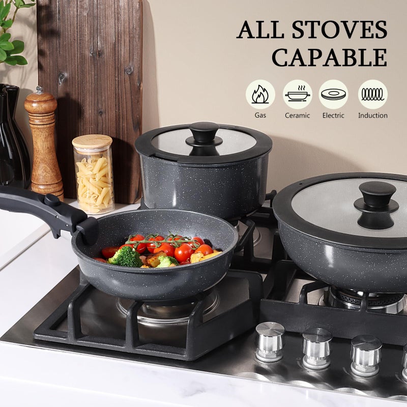 GiPP Ceramic Pots and Pans Set Non Stick, 11 Piece Nonstick Detachable Handle Cookware Sets, Non Toxic Induction Kitchen Pot and Pan with Removable Handle, Healthy RV Cookware, Dishwasher ï¼†Oven Safe - Image 4