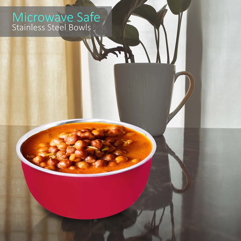 Bowl Fiery Stainless Steel Microwave Safe Bowls With Lids (14, 16,18 Cm) 3 Pieces Set (Red), 2500 ML - Image 4