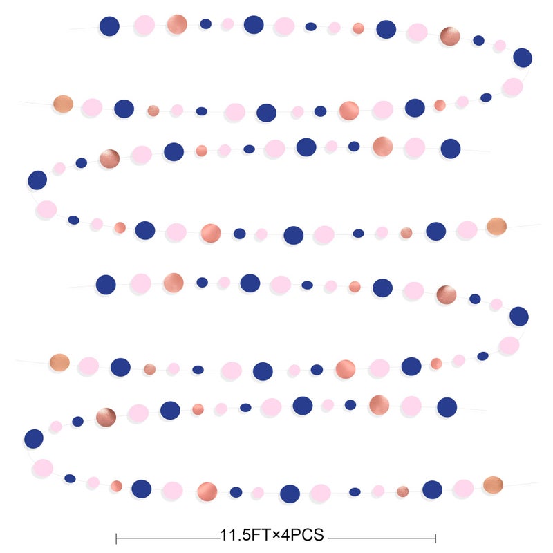 pinkblume 46Ft Navy Blue Blush Circle Dot Garland Royal Blue Pink Rose Gold Hanging Paper Polka Dot Streamer for Gender Reveal Baby Shower Birthday Engagement Wedding Bridal Shower Anniversary Party Decorations - Image 2