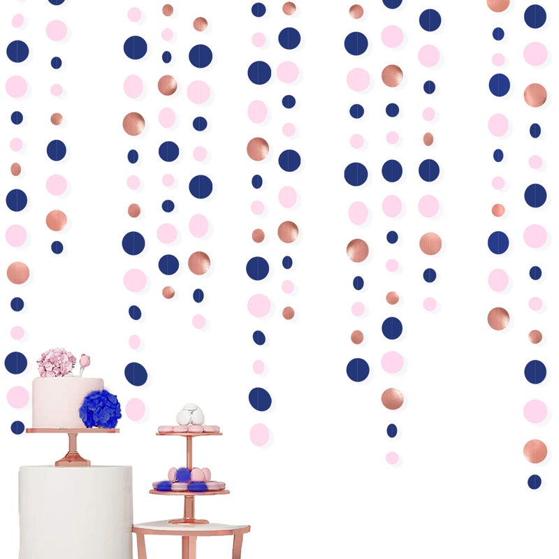 pinkblume 46Ft Navy Blue Blush Circle Dot Garland Royal Blue Pink Rose Gold Hanging Paper Polka Dot Streamer for Gender Reveal Baby Shower Birthday Engagement Wedding Bridal Shower Anniversary Party Decorations - Image 4