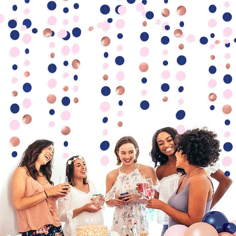 pinkblume 46Ft Navy Blue Blush Circle Dot Garland Royal Blue Pink Rose Gold Hanging Paper Polka Dot Streamer for Gender Reveal Baby Shower Birthday Engagement Wedding Bridal Shower Anniversary Party Decorations - Image 5