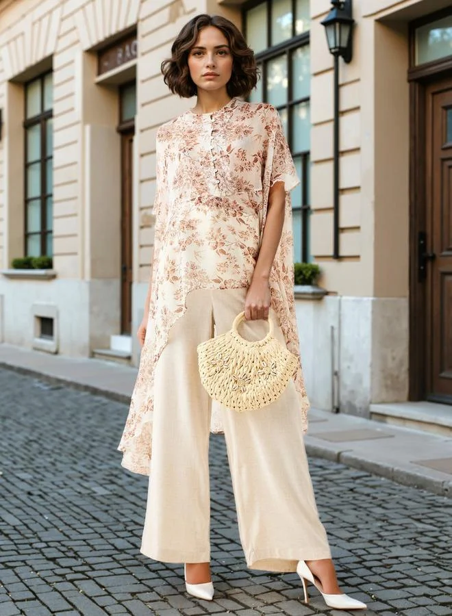 ايكونيك توب كيب بطبعات زهور أيقونية بارتفاعات مختلفة