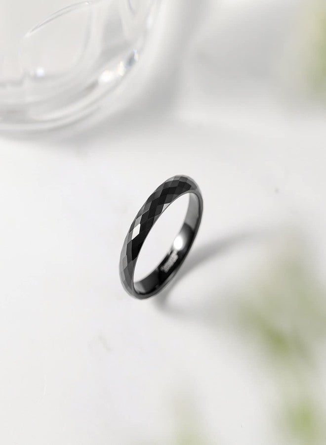 Greenpod 4MM Black Tungsten Carbide Promise Rings Faceted Edge Dome Polished Wedding Band Ring for Women Size 7 - Image 2