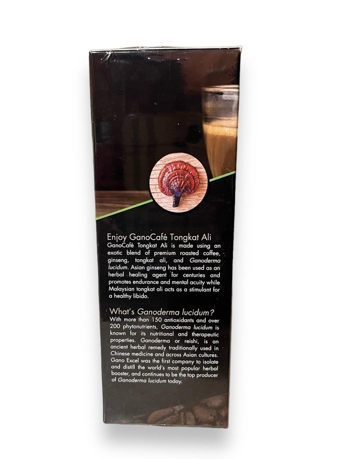 GanoCafé AliGanocafe هو مزيج من القهوة المعززة بمستخلص فطر غانوديرما لوسيدوم، ومستخلص جينسنغ، وكريمة نباتية، وسكر Gano Excel 15 كيسًا. - Image 2