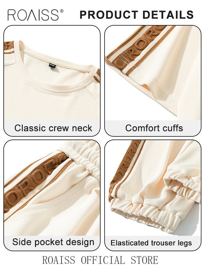 roaiss - 2 Pcs Unisex Casual Sportswear Set for Couples with Stylish Printed Design Short Sleeve T-Shirt and Loose-Fit Pants Combo Skin Friendly Fabric Soft and Breathable - Image 1