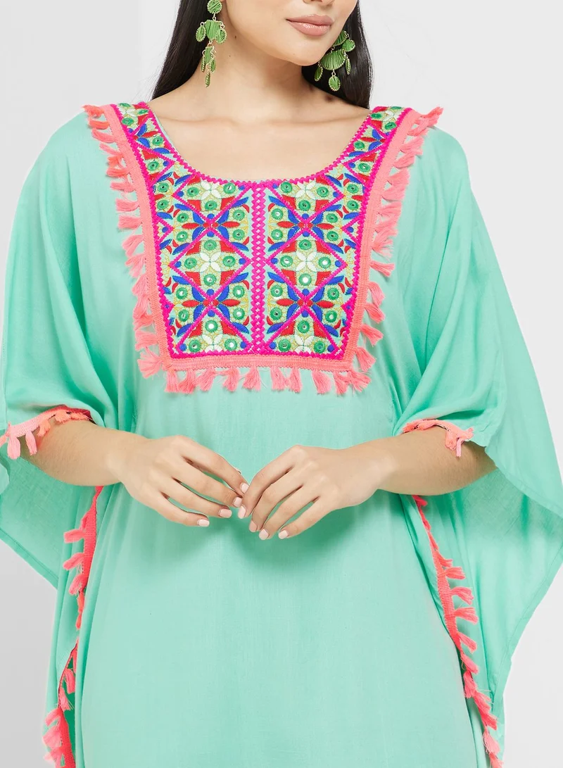 ARABIAN CLOSET Embroidered Flared Sleeve Kaftan