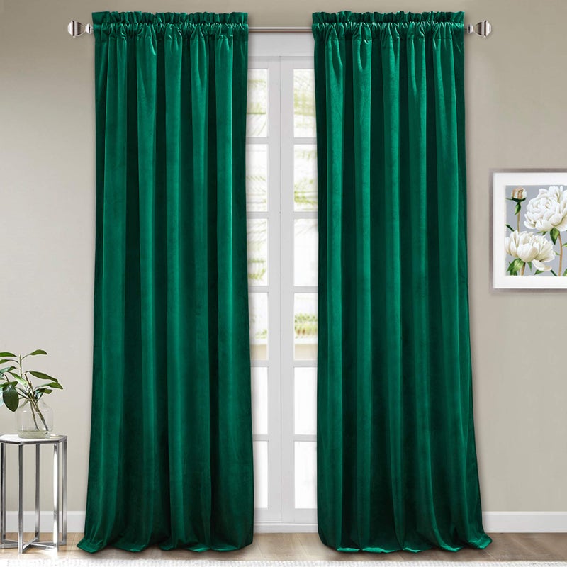 StangH Velvet Curtains Emerald Green 108 inches  Luxury Home Decor Blackout Insulated Velvet Curtain Panels Extra Long Wall Backdrops for Living Room Sliding Glass Door W52 x L108inch 2 Pieces
