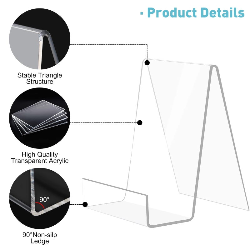trophable 10 Pack Acrylic Book Stand Thickened Clear Book Display Easel Holder for Displaying Tablets Newspaper Magazines Notebooks Textbooks CDs (Clear-Large+Small) - Image 5