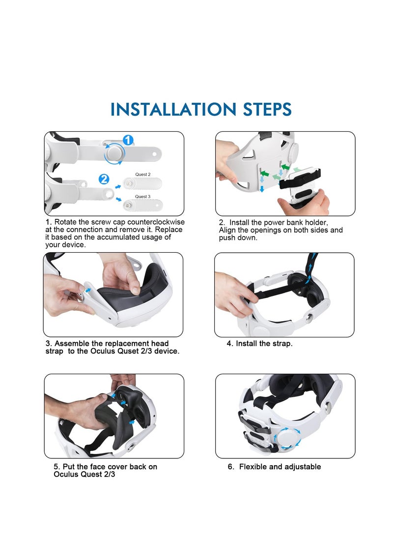 Generic - Adjustable Elite Head Strap for Meta Quest 2 & 3 with Battery Holder, Compatible with Oculus Quest 2 & 3, Enhances Comfort and Reduces Face Pressure (White) - Image 1
