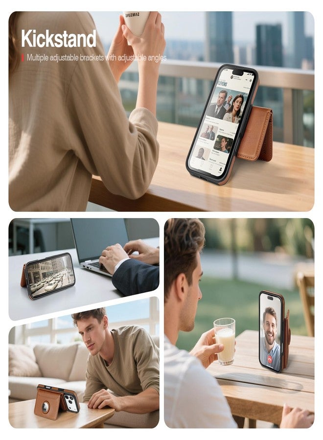 Antsturdy Compatible with MagSafe 2 in 1 Detachable Magnetic Phone 17 Pro Max Case Wallet with AirTag Holder,Men Women PU Leather RFID Blocking Credit Card Holder Slots Flip Cover Kickstand,Brown - Image 4