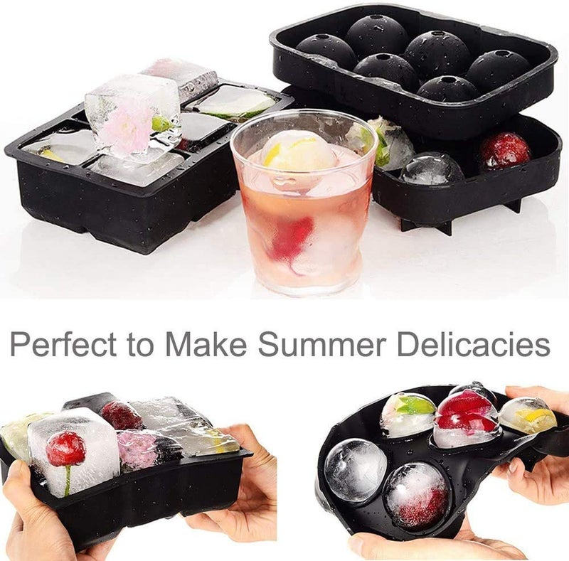 ZIVIK Silicone Ice Cube Ball Maker Silicone 6 Giant Ice Ball Cube Tray Silicone Sphere Mold Bar Whiskey Cocktails FunnelBlack Round Square 6 Grid Ice Cube Tray - Image 3