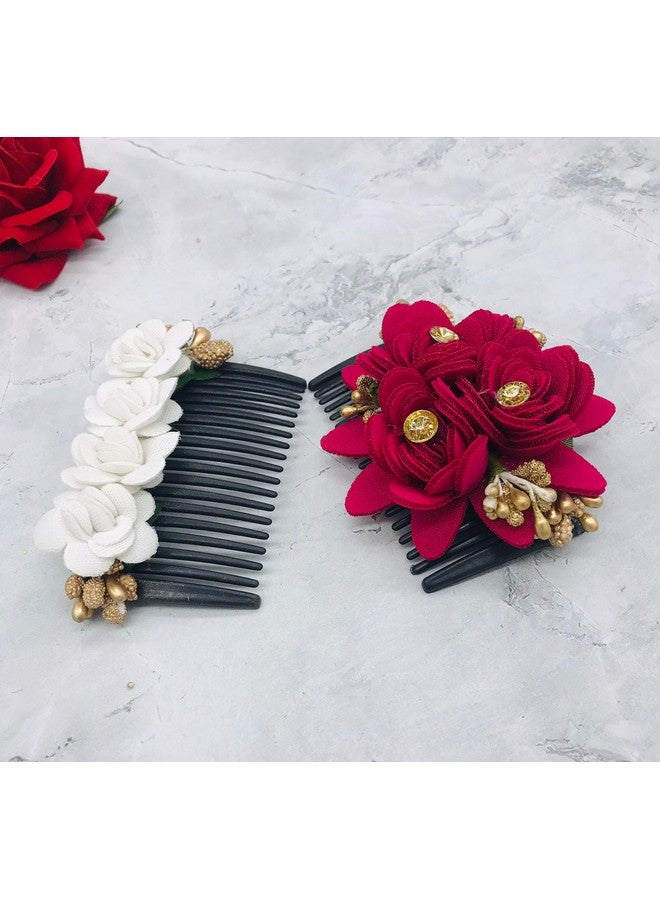 StayBuy™ Artificial Flower Juda Comb, Side Comb For Women/Girls, Hair Accessories For Wedding And Party, Multicolor, Pack-02 - Image 2