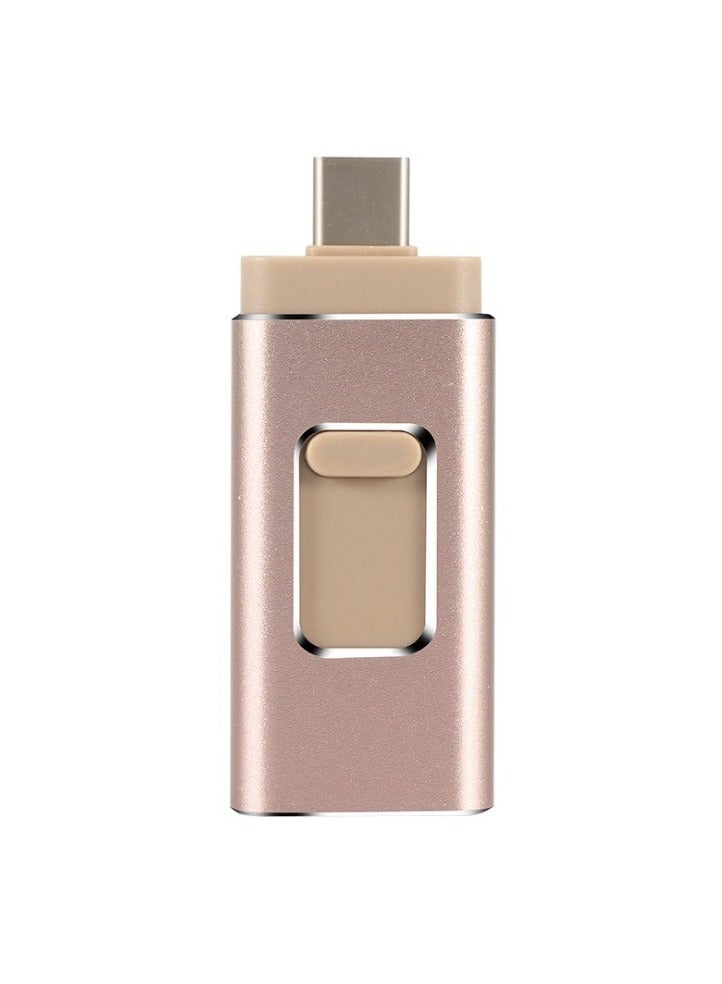 AROAQ 512GB USB Flash Drive, Shock Proof 3-in-1 External USB Flash Drive, Safe And Stable USB Memory Stick, Convenient And Fast Metal Body Flash Drive, Gold Color (Type-C Interface + apple Head + USB Local)  - Image 1