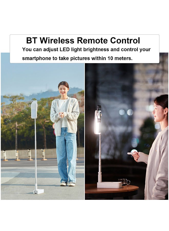 Beauenty - Portable Foldable Desktop Smartphone Stand Phone Bracket 130cm Max. Height with 360° Rotatable Phone Holder LED Fill-in Lights Remote Shutter for Live Streaming Online Chatting Video Recording Reading - Image 1