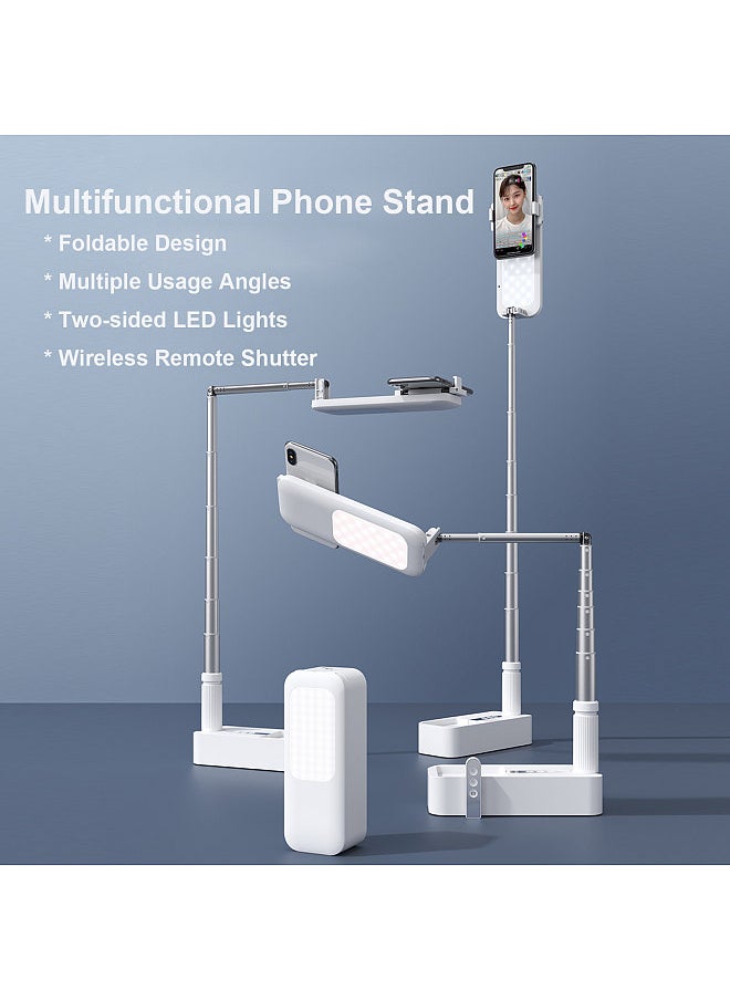 Beauenty - Portable Foldable Desktop Smartphone Stand Phone Bracket 130cm Max. Height with 360° Rotatable Phone Holder LED Fill-in Lights Remote Shutter for Live Streaming Online Chatting Video Recording Reading - Image 1