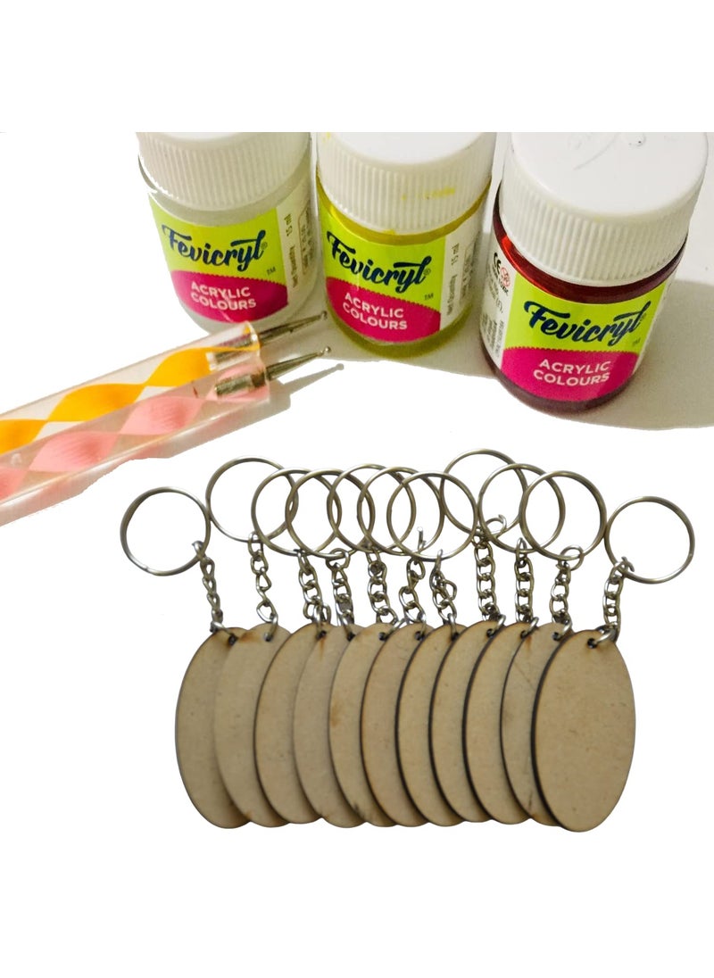 Generic Ecomology Pack of 20 10Round 10Oval 2 Shape Key Chains with Ring 50 x 50 mm It is Suitable for All Type of Craft and Painting Activities Mandala Art MDF Board Suitable for Decoupage  - Image 3
