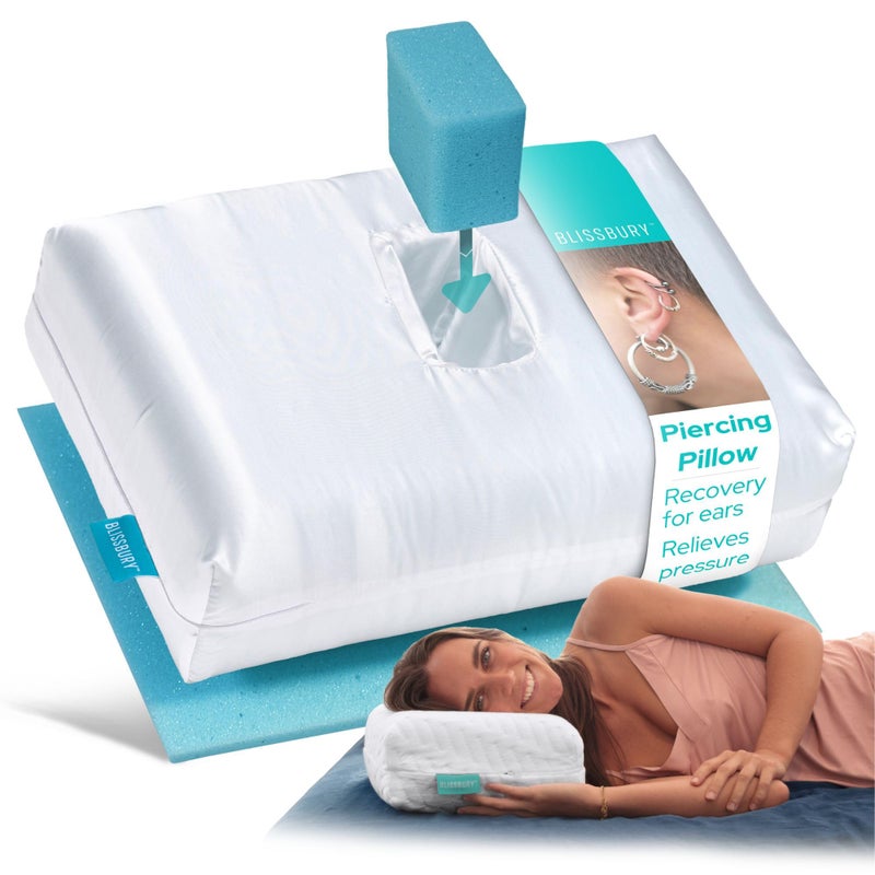 BLISSBURY Mini Ear Pillow (Satin)| Ear Piercing Pillow for Side Sleeping | Travel Friendly CNH Pillow with Ear Hole | Soothing Hole for Ear Pain | Piercing Health & Ear Recovery for Side Sleepers - Image 1