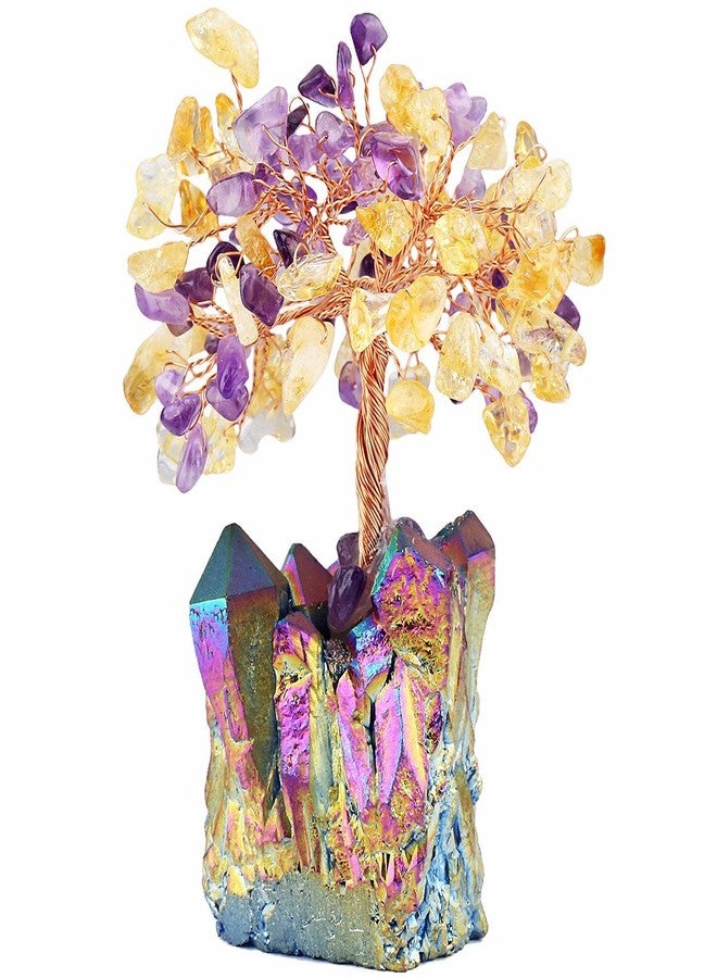 mookaitedecor Citrine & Amethyst Crystal Tree, Quartz Cluster Rainbow Titanium Crystals Base Bonsai Money Tree for Wealth and Luck - Image 5