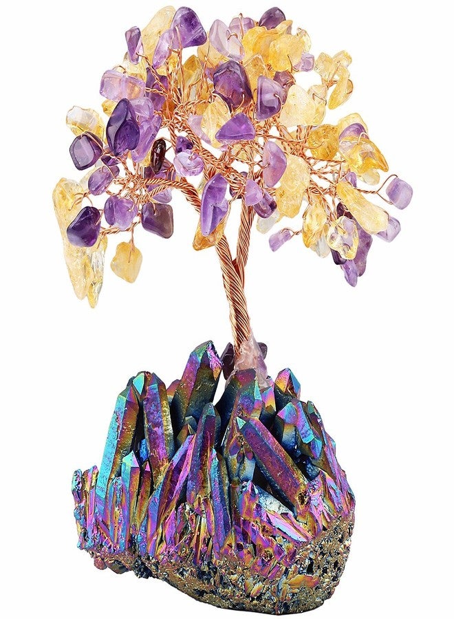 mookaitedecor Citrine & Amethyst Crystal Tree, Quartz Cluster Rainbow Titanium Crystals Base Bonsai Money Tree for Wealth and Luck - Image 1