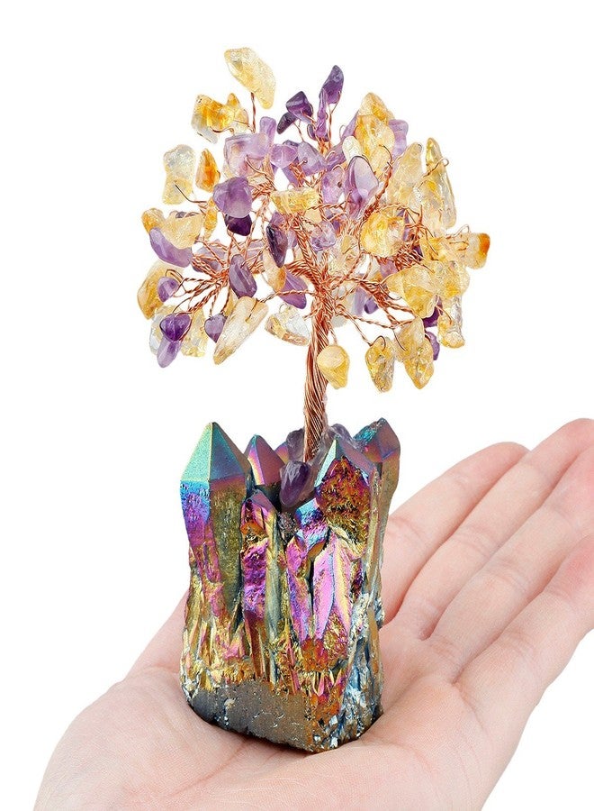 mookaitedecor Citrine & Amethyst Crystal Tree, Quartz Cluster Rainbow Titanium Crystals Base Bonsai Money Tree for Wealth and Luck - Image 2