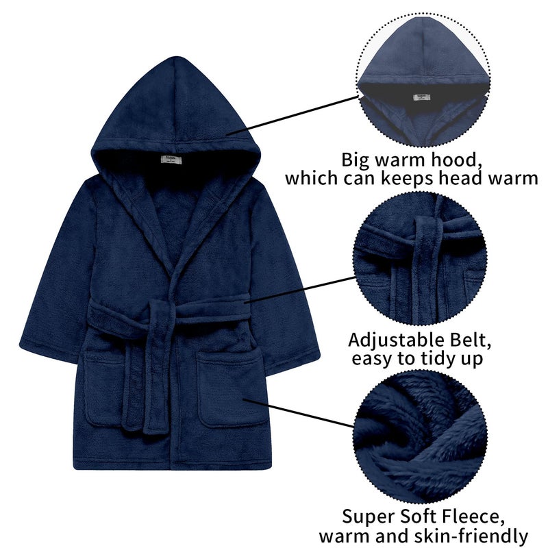 V.&GRIN Boys Fleece Robe, Hooded Plush Soft Fuzzy Bathrobe for Kids 3-14 Yearsï¼ˆNavy 13-14 - Image 5