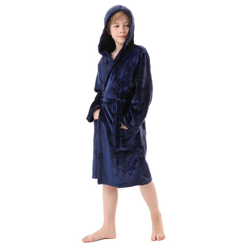V.&GRIN Boys Fleece Robe, Hooded Plush Soft Fuzzy Bathrobe for Kids 3-14 Yearsï¼ˆNavy 13-14 - Image 1