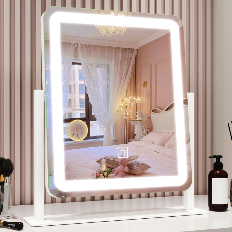 ROLOVE Vanity Mirror with Lights 12615 LED Makeup Mirror Lighted Makeup Mirror with Lights Smart Touch Control Dimmable 3 Modes Light Lighted Up Mirror for Makeup Desk Bedroom Dressing Room