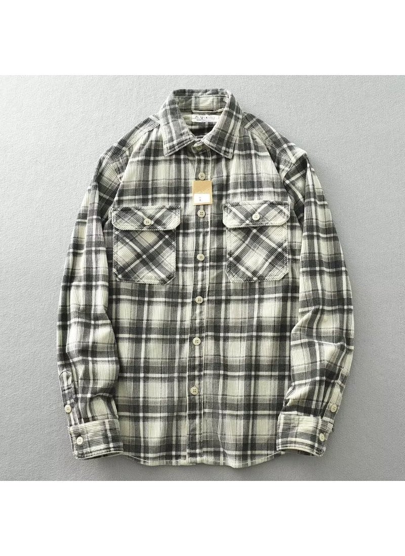 Generic - Mens Corduroy Shirt Casual Spring Autumn Workwear Green - Image 1