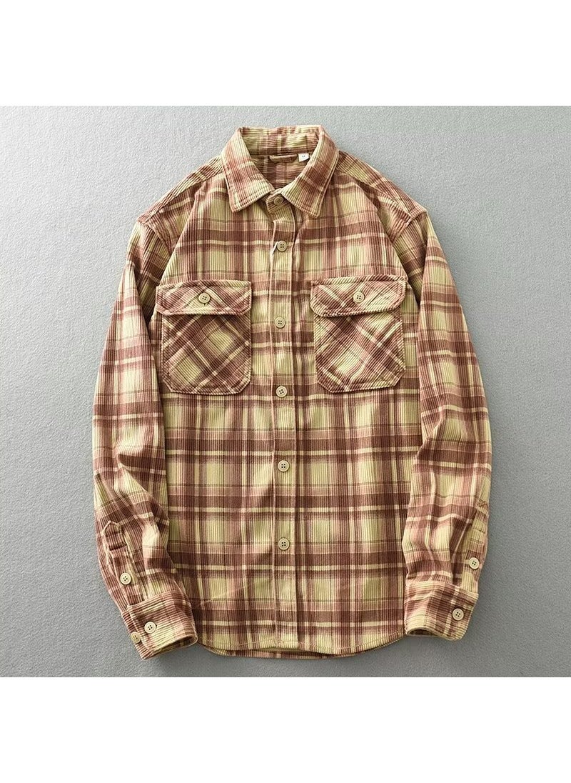 Generic - Mens Corduroy Shirt Casual Spring Autumn Workwear Green - Image 1