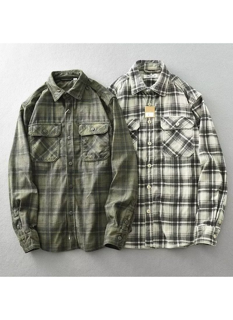 Generic - Mens Corduroy Shirt Casual Spring Autumn Workwear Green - Image 1