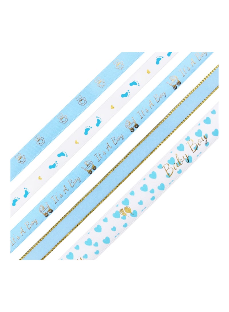 Zikra 5 Rolls of Blue Baby Feet and Bear Bronzing Ribbons - Polyester Fabric for Baby Showers, Birthdays, Christenings, Party Favors, Gift Wrapping, Sewing, and Weddings. - Image 3