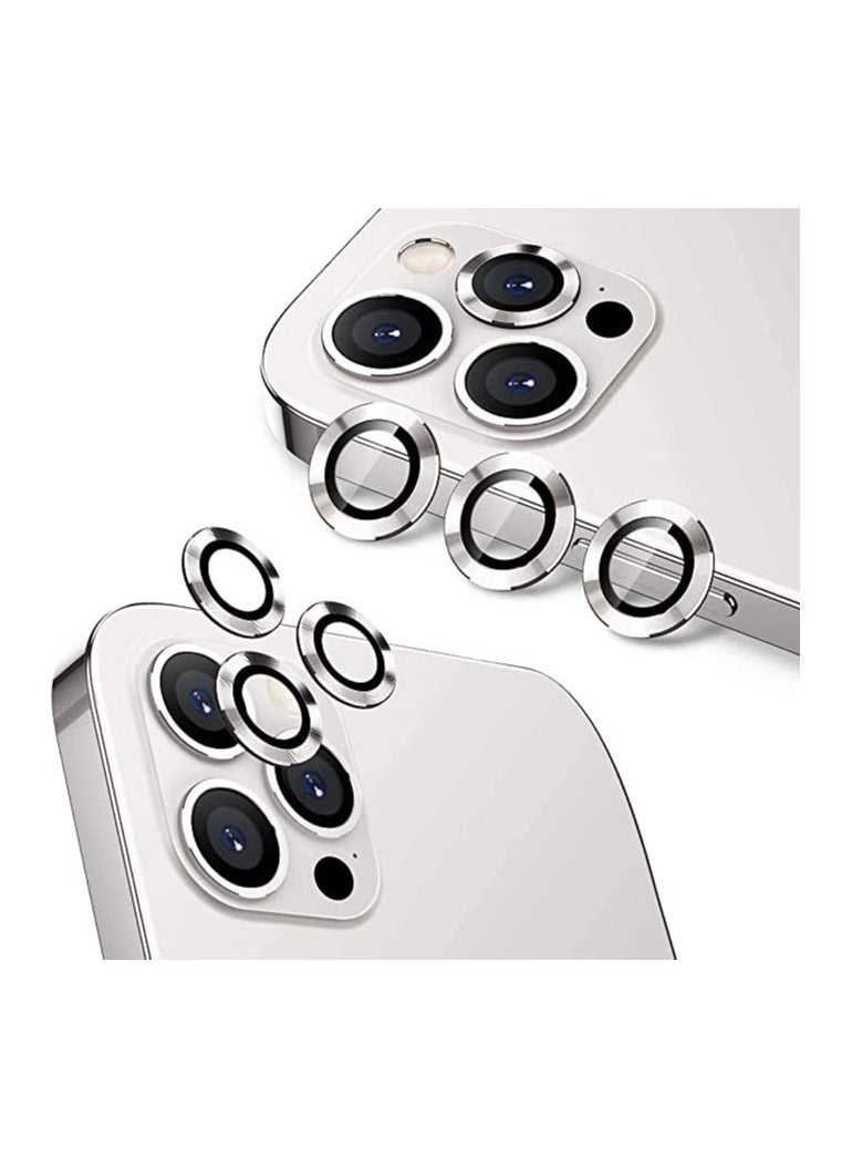 COBLUE Coblue Camera Lens Protector For Iphone 13 Pro, Premium Hd Tempered Glass Metal Ring Aluminum Alloy Lens Screen Cover Film Multiple Color (Silver)  - Image 1