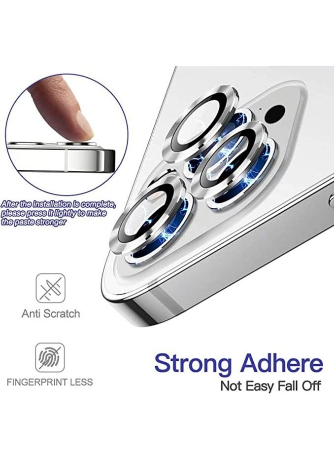 COBLUE Coblue Camera Lens Protector For Iphone 13 Pro, Premium Hd Tempered Glass Metal Ring Aluminum Alloy Lens Screen Cover Film Multiple Color (Silver)  - Image 2