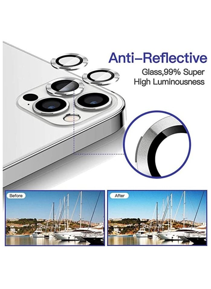 COBLUE Coblue Camera Lens Protector For Iphone 13 Pro, Premium Hd Tempered Glass Metal Ring Aluminum Alloy Lens Screen Cover Film Multiple Color (Silver)  - Image 5