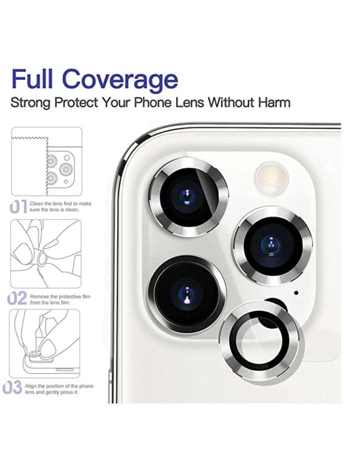 COBLUE Coblue Camera Lens Protector For Iphone 13 Pro, Premium Hd Tempered Glass Metal Ring Aluminum Alloy Lens Screen Cover Film Multiple Color (Silver)  - Image 3