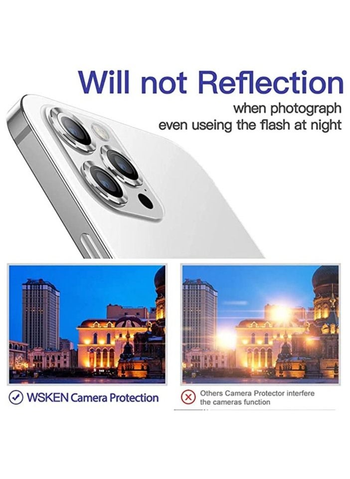 COBLUE Coblue Camera Lens Protector For Iphone 13 Pro, Premium Hd Tempered Glass Metal Ring Aluminum Alloy Lens Screen Cover Film Multiple Color (Silver)  - Image 4