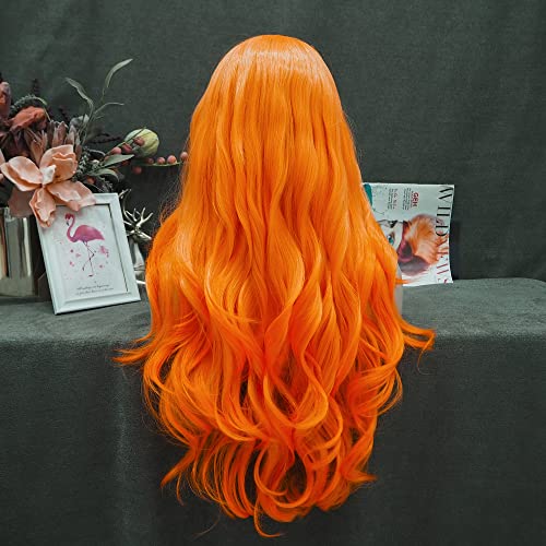 IMSTYLE Orange Lace Front Wigs Natural Wavy Long Synthetic Lace Wig for Cosplay Party Wig Heat Resistant 26 inches - Image 5