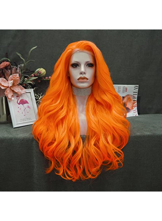IMSTYLE Orange Lace Front Wigs Natural Wavy Long Synthetic Lace Wig for Cosplay Party Wig Heat Resistant 26 inches - Image 1