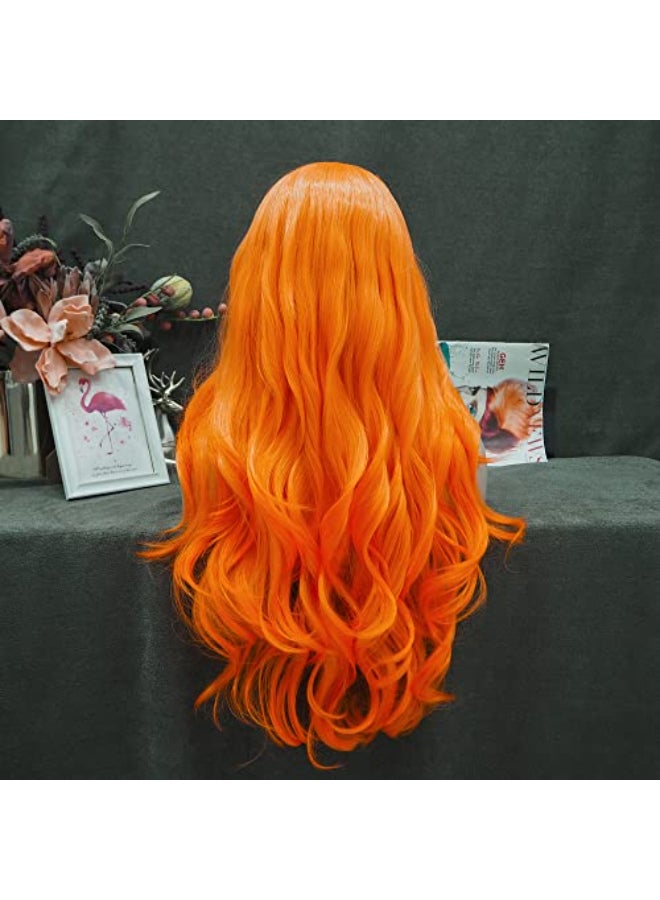IMSTYLE Orange Lace Front Wigs Natural Wavy Long Synthetic Lace Wig for Cosplay Party Wig Heat Resistant 26 inches - Image 4