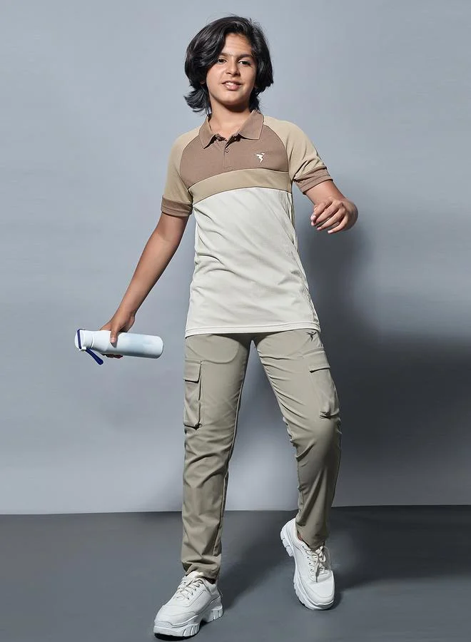 تكنوسبورت Technosport Boys Color Block Slim Fit Polo Sports T-Shirt