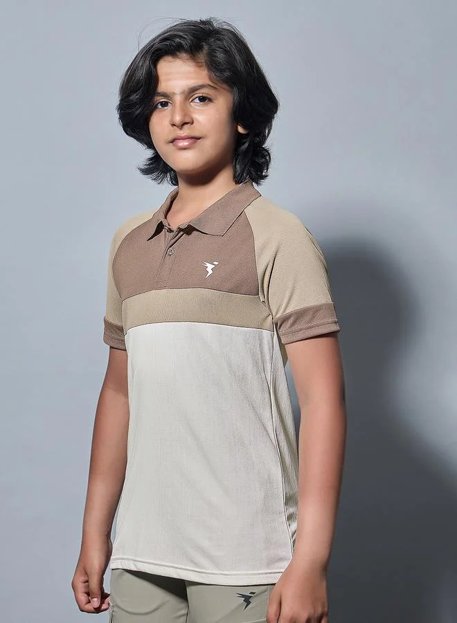 تكنوسبورت Technosport Boys Color Block Slim Fit Polo Sports T-Shirt