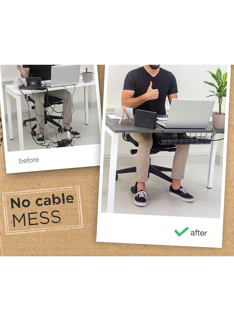 Tisany TisanyUnder Desk 16 inch Cable Management Wire Rack Power Strip Holder Cord Organizer Wire Management Tray for Office and Home White Black Single Piece Black Set of 2  - Image 2