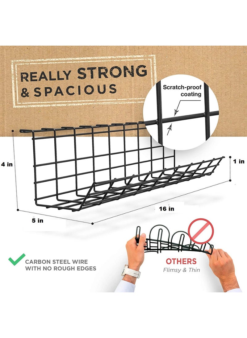 Tisany TisanyUnder Desk 16 inch Cable Management Wire Rack Power Strip Holder Cord Organizer Wire Management Tray for Office and Home White Black Single Piece Black Set of 2  - Image 4
