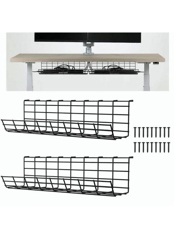 Tisany TisanyUnder Desk 16 inch Cable Management Wire Rack Power Strip Holder Cord Organizer Wire Management Tray for Office and Home White Black Single Piece Black Set of 2  - Image 1