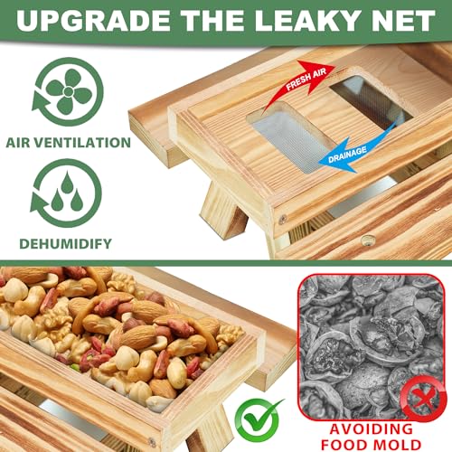 DFANG Carbonized Wood Squirrel Feeder with Umbrella, Squirrel Feeders for Outside Funny squrrill Picnic Table with Solid Structure Waterproof Chipmunk Feeder with Corn Cob Holder - Image 4