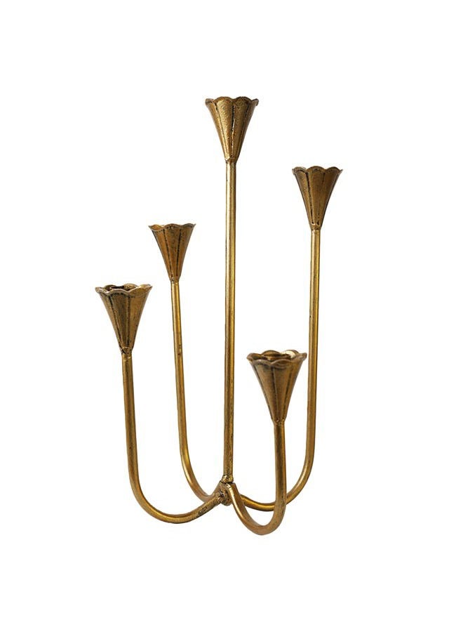 Mervkis Candle Holder Vintage Candlestick Holder Stand for Stick Taper Candle, 5-Arm Cast Iron Candelabra for Wedding Centerpiece Table Decorations Fireplace Mantel Decor, Antique Gold - Image 1