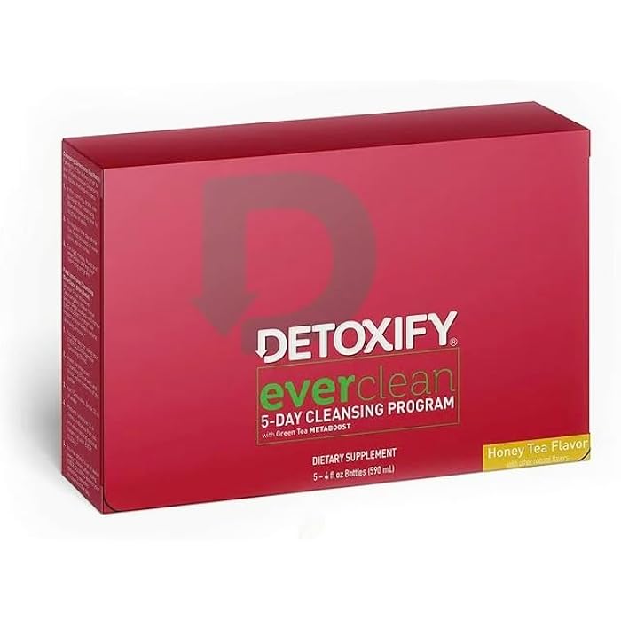 Detoxify – Ever Clean Cleansing Program – Honey Tea – 5 x 4 oz Bottles – 5-Day Solution – Green Tea, Vitamins & Minerals – Plus Sticker and Bag - Image 1